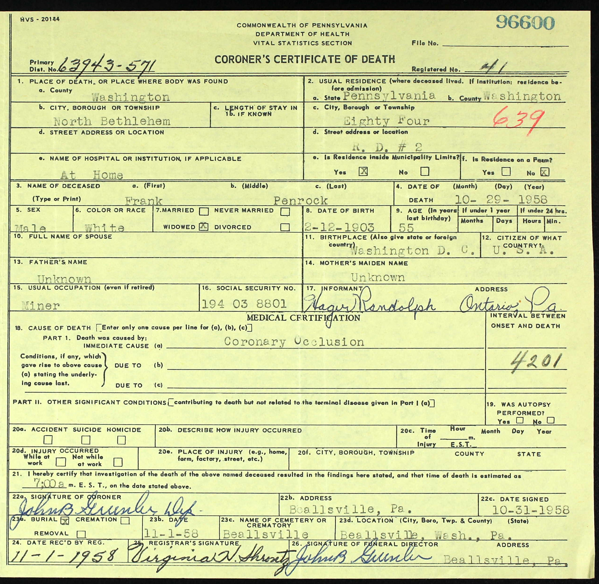 death certificate